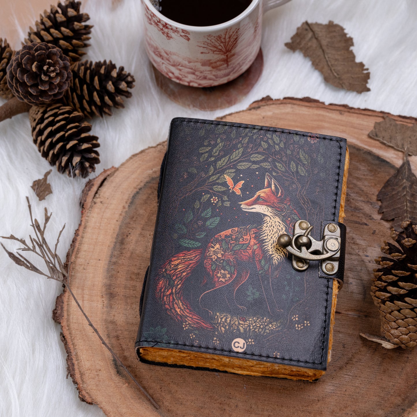 Vintage Leather Bound Diary with Wolf Print