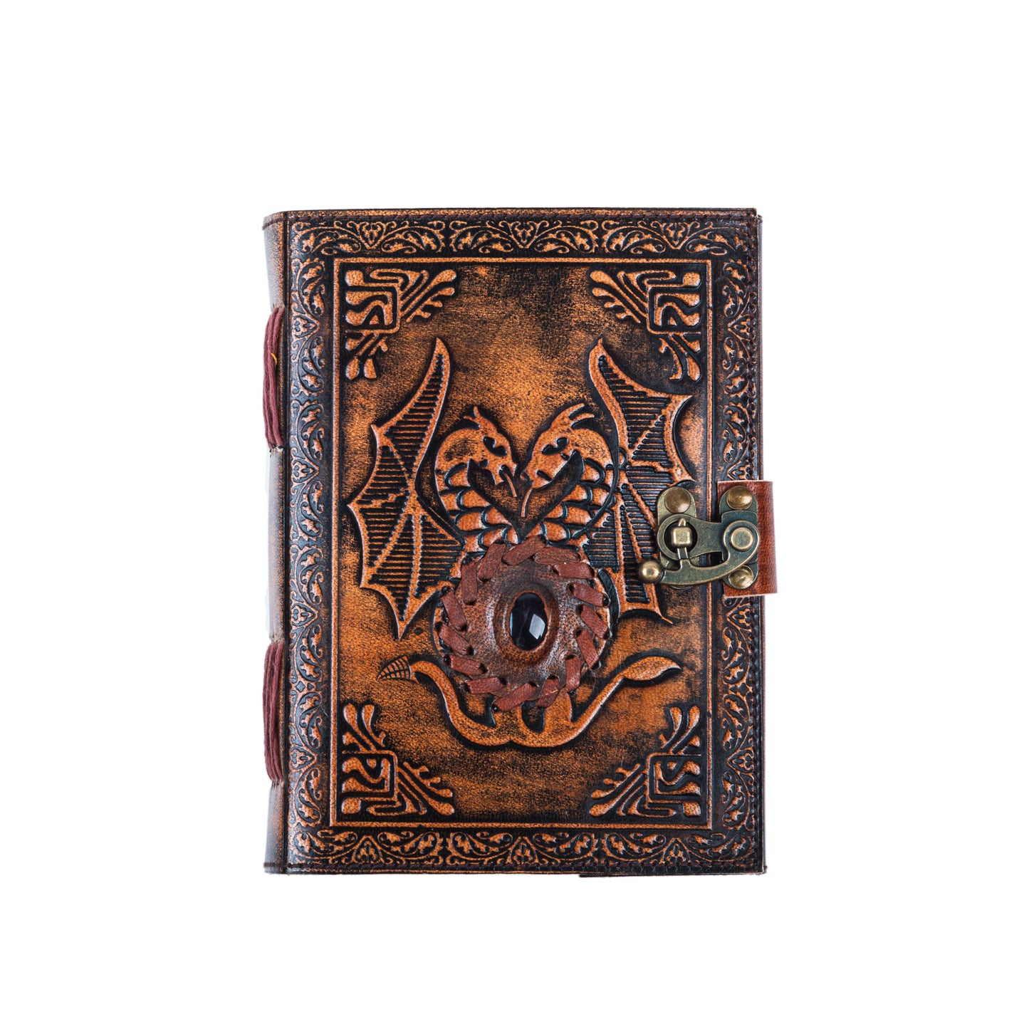 Leather Notebook with Stone Dragon Embossed Travel Journal 