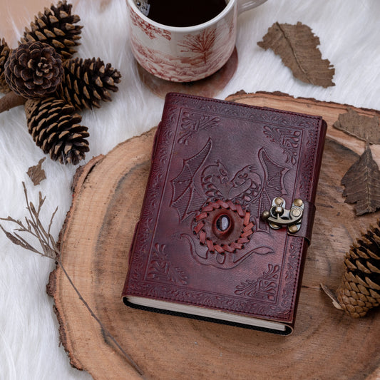 Leather Journal with Stone Dragon Embossed Travel Journal 