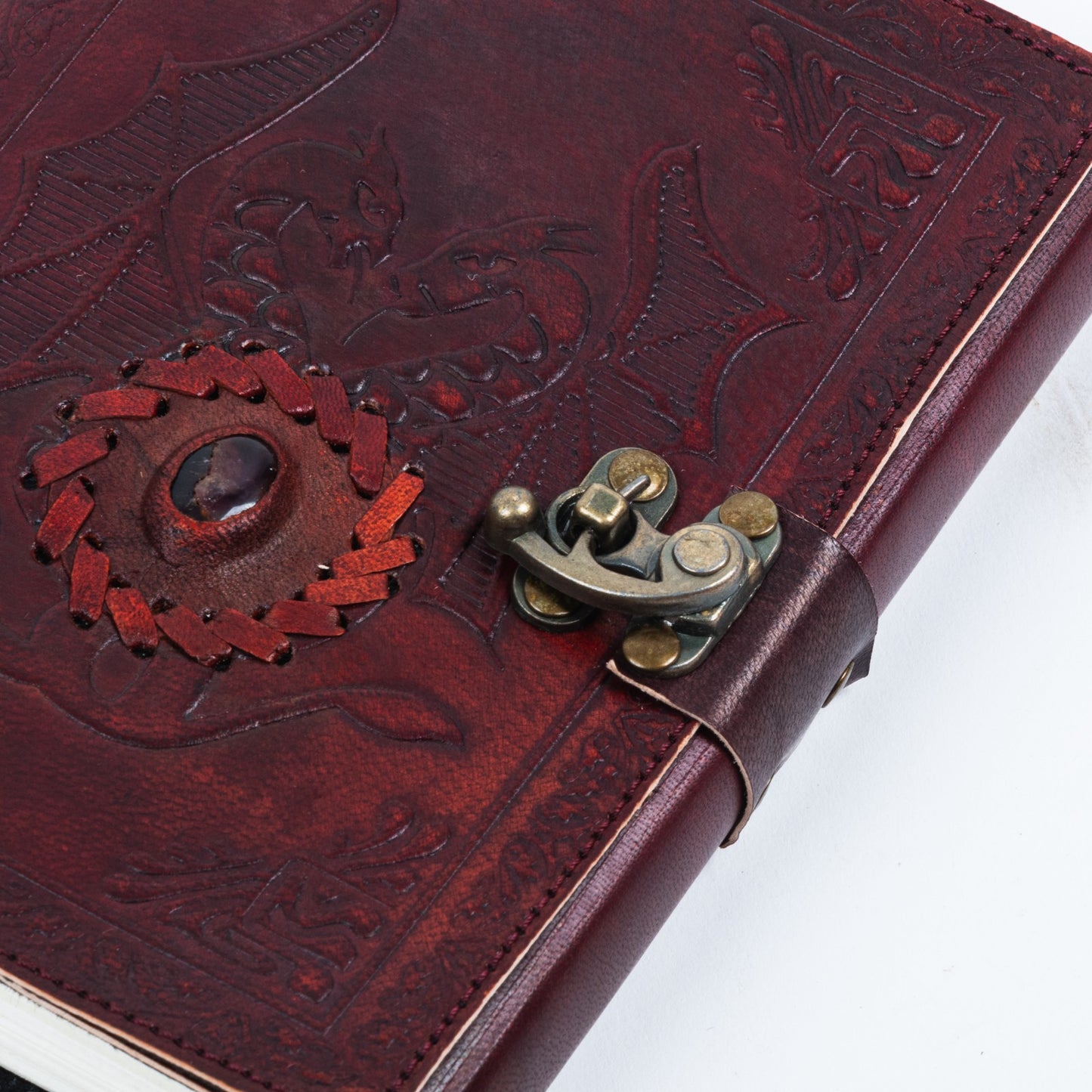 Leather Journal with Stone Dragon Embossed Travel Journal 