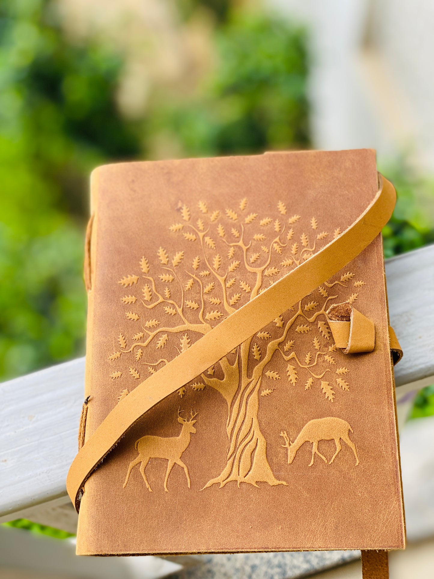 Embossed Leather Journal With Tree with Deer